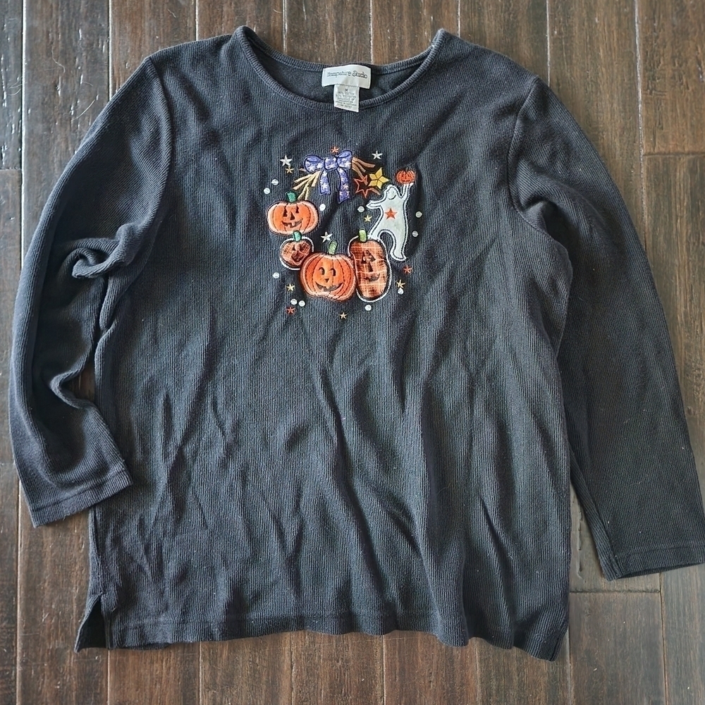 Vintage Hampshire Studio Black Halloween Long Sleeve Women's Medium M Top Fall